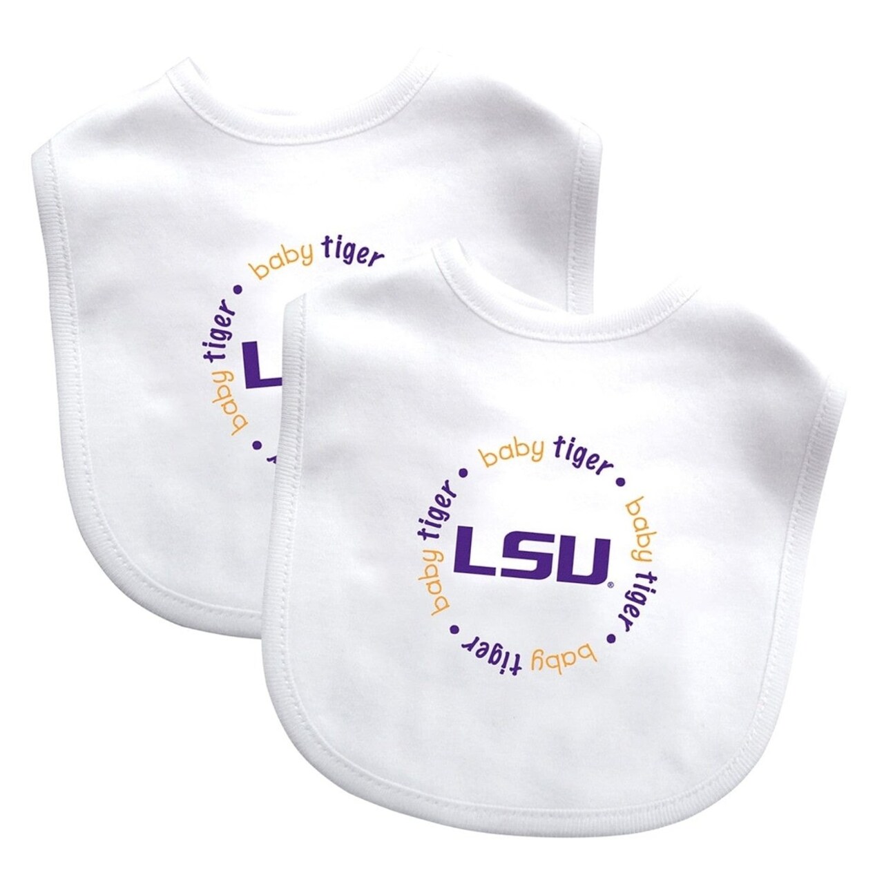 Lsu Tigers Baby Bibs 2-Pack Cotton Embroidered Team Logo Easy Closure Unisex